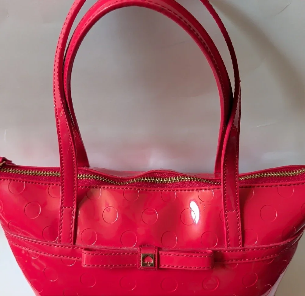 Kate Spade Red Patent Tote Bag with Bow Accent EUC